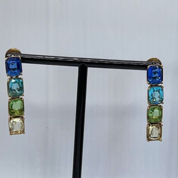 Oscar de la Renta  Opulent Drop Earrings Degrade Blue to Greens - Picture 6 of 13